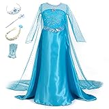 YOSICIL Prinzessin Kostüm Mädchen Eiskönigin ELSA Blau Kinder Prinzessin Kleider Lange Ärmel mit Zubehör Verkleidung Party Kleid für Weihnachten Karneval Party Halloween F