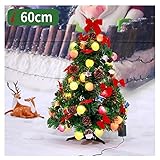 erddcbb Künstlicher Mini-Weihnachtsbaum, vorbeleuchteter Fiberoptik-Weihnachtsbaum Tableto Premium Fichte aufklappbarer Baum W LED-Lichter, Beeren, Tannenzapfen, Ornamente-grün (Größe : 60cm(24inch)