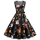 Lomelomme Weihnachtskleid Damen Ärmellos O-Ausschnitt Kleider Damen Elegant Cocktaikleider Vintage Christmas Retro Abendkleid Partykleid Cocktailkleid Festival A-Linie Party Kleider Weihnachtsk