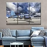 Bild Bilder Auf Leinwand 3 TLG Poster, Leinwandbild, Ww2 Flugzeug Wandbilder 3 teilig Bilder wandbild Leinwandbild Poster Wohnzimmer Schlafzimmer Wand Dekoration XXL Tap