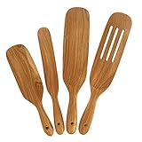 FAAY Spurtles 4-teiliges Set Küchenutensilien, Kochutensilien, 100% gesund aus hochfeuchtem Teak, Utensilien für antihaftbeschichtetes Kochgeschirr und I