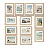 bomoe 12er Bilderrahmen Set Ocean – Holzbilderrahmen mit Passepartout - Collage Fotorahmen aus Holz & Kunststoffglas - 12 Holzrahmen à 13x18 cm Fotowand Bilder Set - Bilderrahmen E
