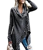 CEASIKERY Damen Quaste Saum Pullover Lange Strickjacke Strickpullover Poncho Mantel - Grau - X-Groß