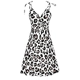 Sommer Strand Mit V-Ausschnitt Casual Leopard Kleid Bedruckt Frauen Tasche Strapse Damenkleid (Schwarz, L)