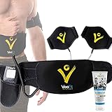 VEOFIT Bauchmuskeln Gürtel EMS Bauchtrainer zum Abnehmen festigt, stärkt und strafft der Bauch, Rücken, Arme, Oberschenkel, Waden- mit Fitness und Ernährungshandbuch und Transport Tasche (Black)