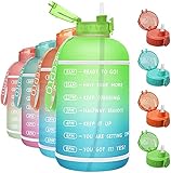 KEEPTO 3.78 Liter Water Bottle mit Trinkhalm,Breiter Mund Motivierende Wasserflasche mit Zeitmarkierungs-Tracker,BPA-Frei-Sportflasche für Gym,Fitness,Outdoor.06M04