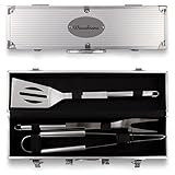 Grillkoffer 3-teilig Grillbesteck Edelstahl Grill Set mit Gravur - Schriftzug N