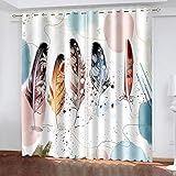 YTSDBB Blickdichte Gardinen Verdunkelungsvorhang Licht Feder Cartoon Linie B 140 x H 160 cm 3D Digitaldruck Druckmuster Öse thermisch isoliert 90% für Schlafzimmer Wohnzimmer ​Kinderzimmer Junge mit M