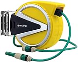 Automatischer Gartenschlauch-Aufroller 10m Gartenschlauch PVC 5/16', Mit Gartenspritze und Kunststoff-Klick Kupplung, Aufroll-Automatik, Wandhalterung, Abnehmb