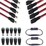 5 Pairs DC Power Pigtail Cable 22AWG 5.5 x 2.1mm Male Female Connctors 5 Pairs Male Female DC Power Jack Plug Adapter Connector for CCTV Home Security Surveillance Camera Transmission Sy