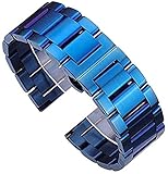 JZDH Uhren Zubehör Watch Strap Strap Armband Edelstahl Blau Silber Damen Herren Metallband Gerade Verbindung 18 20 21 22mm 23mm 24mm Armband (Color : 18mm, Size : Blue Brushed)