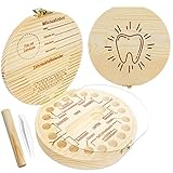 TOPJOWGA Zahndose Milchzähne, Milchzahndose Holz, Zahnbox Holz Milchzähne Box, Zahnschachtel, Zahnbox für Milchzähne Junge Mädchen, Aufbewahrungsbox für Baby-Zähne Baby Geschenke zur Geb
