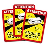 Attention Angles Morts Aufkleber je 25x17cm für Fahrzeuge Pflicht ab 3,5 t in Frankreich Warnung Toter Winkel Sticker selbstklebend uv beständig wetterfest R145 (Wohnmobil, 3 Stück)