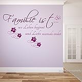 WANDTATTOO Familie ist wo Leben beginnt und Liebe niemals endet Spruch Wanddekoration Wohnzimmer Flur Farbe./Größenauswahl W28896