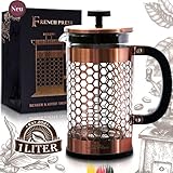 Le Flair® French Press für 1 Liter Kaffee - Kupfer Tee Presskanne aus Glas - Kaffeebereiter inkl. Original Kupfer Design Verpackung - Pressstempelkanne für Kaffeezubereitung - Kaffeeaufbereiter 1L