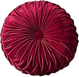 Samt Kissen Rund Plissee Kürbis Dekokissen 35cm Couch Weich Kissen Sofakissen Dekoration für Wohnzimmer Zuhause Sofa Stuhl Bett (Rot)