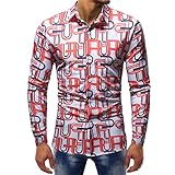 Hemd Herren Slim Fit Schick Drucken Langarmshirt Herren Klassische Knopfleiste Kent Kragen Hemd Herren Frühling Herbst Trend Mode Lassig Base Shirt Herren AQ-09 L