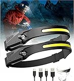 5 Modes Motion Sensor Headlamp Flashlight,COB+LED Headlamp Headlight Torch,220 Wide Beam Led Headlamp Rechargeable,350 Lumens 230 Headlamp Flashlight,Head Torch Rechargeable,Hi-Beam Work Light (2 pcs)