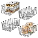 mDesign 4er-Set Allzweckkorb – kompakter Aufbewahrungskorb aus Metall mit Griffen – universelle Gitterbox für Küche, Bad und andere Räume – g