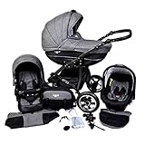 Cleo Kombi Kinderwagen 3 in 1 Komplettset - grau/schw