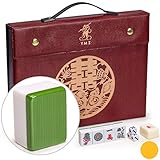 Yellow Mountain Imports Professionelles Chinesisches Mahjong-Spielset - Double Happiness (Grün) - mit 146 mittelgroßen Ziegeln, 3 Würfeln und Einer Windanzeige - Für Das Spiel Im Chinesischen S