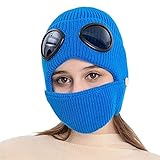 TUAN Winter im Freien warme Mützen im Freien, Schneebattschnee gestrichene Skihut aus Baumwolle, mit Verstellbarer Gesichtsmaske for Mannfrauen (Color : Blue, Size : One Size)