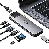 USB C Hub MacBook Pro Adapter mit RJ45 Ethernet, HDMI 4K, Thunderbolt 3 PD 100W, Typ C Data, USB 3.0 / 2.0 Anschluss, SD/TF Kartenwiedergabe, USB C Dock für MacBook Pro MacBook Air 2020/2019/2018