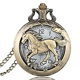 Herren Taschenuhr, Creative Bronze Pferd Quarz Taschenuhr Anhänger Halskette Vintage Uhr, Geschenke für M