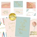 Gloria Therese - Geburtstagskarten mit Goldfolie - 10 hochwertige Glückwunschkarten, Postkarte zum Geburtstag - Happy Birthday Karten als Postkarten Set - Grußkarte für Frauen, Mann, Mädchen,