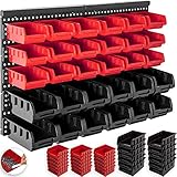Masko® Stapelboxen + Wandregal 32tlg Set Box Sichtlagerkästen Schüttenregal Steckregal, Werkstatt, Hängeregal, Sortimentskasten, Kleinteilemagazin, Sichtlagerkästen Farbe Schwarz/R