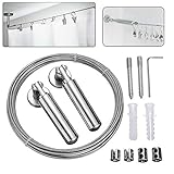 panthem 5M Stainless Steel Curtain Wire with Fixings Set, Picture Hanging Wire Multi-Purpose Set Clothesline Curtain Drape Wire Rod Rope Kit for Hang Photos, Notes, Light and Lamp