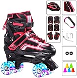 LDGF Inlineskates verstellbare Rollschuhe Kinder 4 Rollen LED Balance Doppel Rot Neue Sicherheit Anfänger Pro Kinder Skates für Erwachsene Professioneller Vollschutz (Farbe: Rot A, Größe: M)