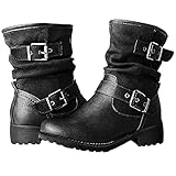 Briskorry Damen Winterstiefel Outdoor Winterschuhe Freizeit Leoparden Stiefelette Schnalle Schneestiefel Casual Schneeschuhe Wildleder Stiefel Boots Schuhe B