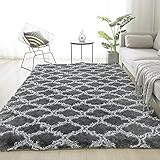 Teppiche für Wohnzimmer Hochflor Teppich Wohnzimmer Flauschig Teppich Schlafzimmer Modern Langflor Wohnzimmer Teppiche (Grau, 120*200)