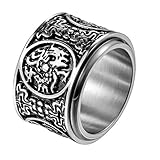 JewelryWe Schmuck Retro Herren-Ring Edelstahl Uralte 4 Wächter Bestien Chinesisch Mythologie Ringe Drehbar Bandring Band mit Gravur Größe 62