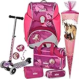 PINK Horse - Pferd - Scout Alpha mit Funny Snaps® Schulranzen-Set 6tlg. mit Sporttasche und SCHULTÜTE - Balance-Scooter mit Leucht-Rädern GRATIS DAZU