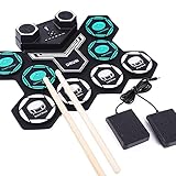 Elektronisches Schlagzeug Kit, Tragbares Elektronische Hand Roll-Up Drum Kit, 9 Silikon Trommelkissen, Eingebauter Stereo lautsprecher MIDI Drumsticks, Schlagzeug Übungsset für Kinder Anfäng