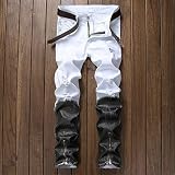 FENXIXI Gebrochene beschichtete Ripping Jeans Männer Baumwollhose Reißverschluss Beschichtung Jeans Cowboy Denim Hose Schwarz Weiß (Color : White, Size : 38 Code)