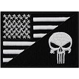 Flagge Aufnäher USA Punisher Totenkopf Biker Patch Rocker Bügelbilder Heavy Metal Sticker zum aufnähen Männer-Geschenk DIY Applikation für Leder-Jacken/Kutten/Jeans/Taschen 90x65