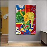 Leinwand Wandbilder Vintage Matisse Katze fangen Fisch Poster Wanddeko, Bilder Wohnzimmer Schlafzimmer Home Dekoration leinwand Kunstposter Wandposter ohne Rahmen (30x40cm)