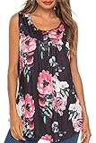 Bequemer Laden Damen T-Shirt Sommer Top Knopfleiste Bluse Einfarbig Kurzarm T-Shirt Casual Bluse Tunika Tops Blume Marine, XXL