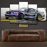 ZHIOU - 5 Piece Canvas Wall Art Cool Drift Racing Car Art Print Modern Home Office Living Room Decor Artwork Stretched and Framed Ready to Hang (200x100cm)