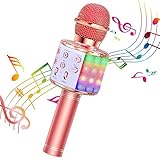 BlueFire Karaoke Mikrofon, Bluetooth Mikrofon Kinder, Tanzen LED Lichter Drahtlose Tragbares Microphon mit Lautsprecher Aufnahme für Erwachsene und Kinder, Kompatibel mit Android IOS PC (Roségold)