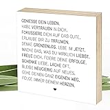 Wunderpixel® Holzbild Genieße dein Leben - 15x15x2cm zum Hinstellen/Aufhängen, echter Fotodruck mit Spruch auf Holz - schwarz-weißes Wand-Bild Aufsteller Zuhause Dekoration/Geschenk-I