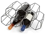 HEDMAI Metall Weinregal Freistehend, Tisch Weinflaschenregal, Aufsatz Weinflaschenhalter – Geometrisches Design für Weinkeller Barschrank (Schwarz)