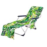 Fansu Schonbezug für Gartenliege Frottee Liegenauflage Garten Sonnenliege Handtuch mit 2 Taschen Stuhl Strandtuch für Schwimmbäder, Strände, Gartenhotels (Schildkrötenblatt,75x210cm)