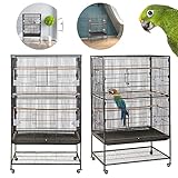 LARS360 Schwarz Papageienkäfig aus Metall Vogelvoliere Vogelkäfig Vogelhaus Käfig Voliere Vogel Tierkäfig mit Schmutzwanneneinsatz und Rollen, für Papageien, Tauben, Sittiche, Fink