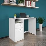 GORVELL Computer-Schreibtisch mit 1 Schublade, 1 Schrank, 1 Bücherregal, Arbeitszimmer, Laptoptisch, Arbeitsplatz mit Stauraum für Home O