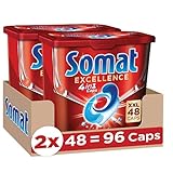 Somat Excellence 4in1 Caps (96 Caps), Spülmaschinentabs in 100 % wasserlöslicher Hülle, Somat Caps für exzellente Reinigung & G