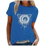 DANWAN T-Shirt Damen Sommer Oberteile Löwenzahn Blumen Drucken Kurzarm Tee Tops Casual Rundhals Shirt Hemd Bluse Female Teenager Mädchen 002-Blau 4XL